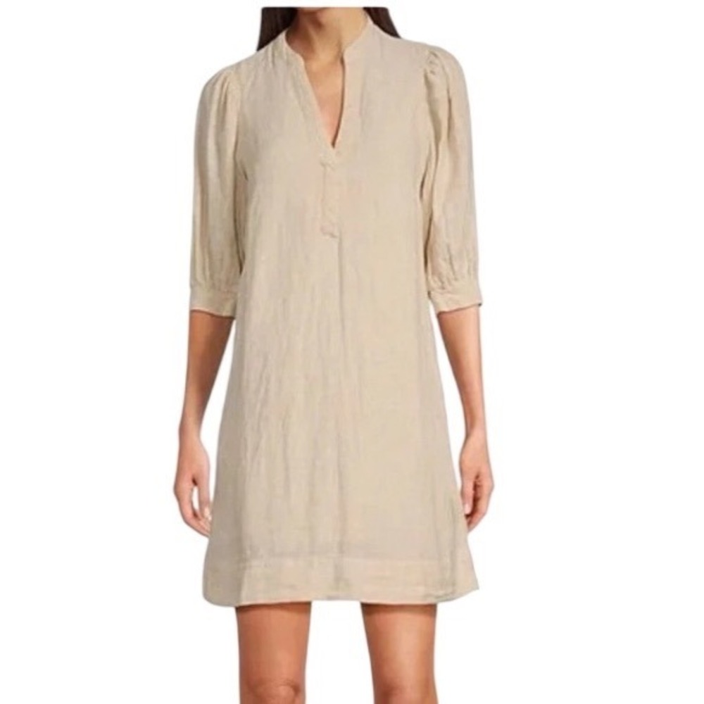 Lilly Pulitzer Shift Dress Women 12 Sand Beige Excellent Linen Puff Sleeve Tunic
